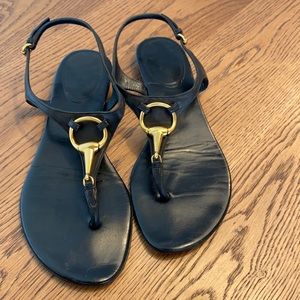 Gucci black flat horsebit  sandals